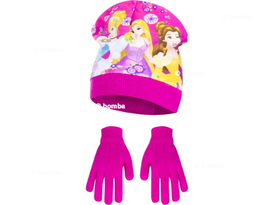 Cyklámenová čiapka a rukavice Princess veľkosť 52
