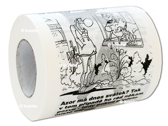 WC papier s kreslenými vtipmi a gratuláciou