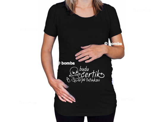 Čierne tehotenské tričko Budem čertík po oteckovi