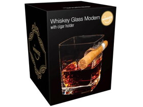Moderný pohár na whisky s držiakom na cigary