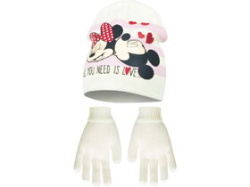Biela čiapka a rukavice Minnie a Mickey - veľkosť 52 