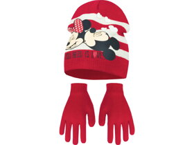 Červená čiapka a rukavice Minnie a Mickey - veľkosť 54
