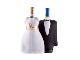 Svadobné šaty a oblek na fľašu