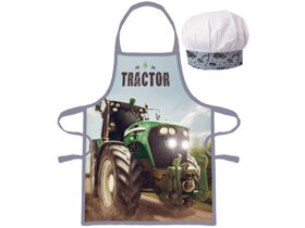 Detská zástera s kuchárskou čiapkou Zelený traktor