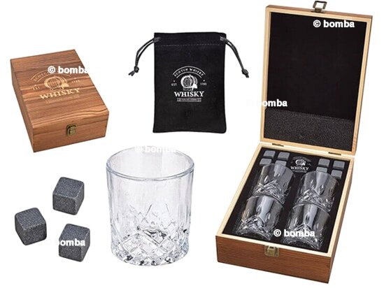 Veľký whisky set v luxusnej drevenej krabičke