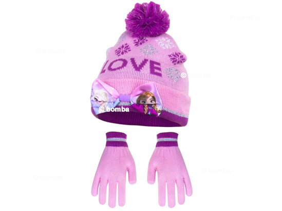 Ružová čiapka a rukavice Frozen II Love veľkosť 52