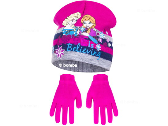 Cyklámenová čiapka a rukavice Frozen - veľkosť 54