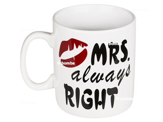 Veľký keramický hrnček s nápisom Mrs. Always Right