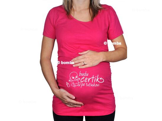 Ružové tehotenské tričko Budem čertík po oteckovi