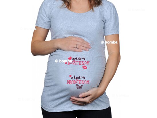 Šedé tehotenské tričko Začalo to božtekom