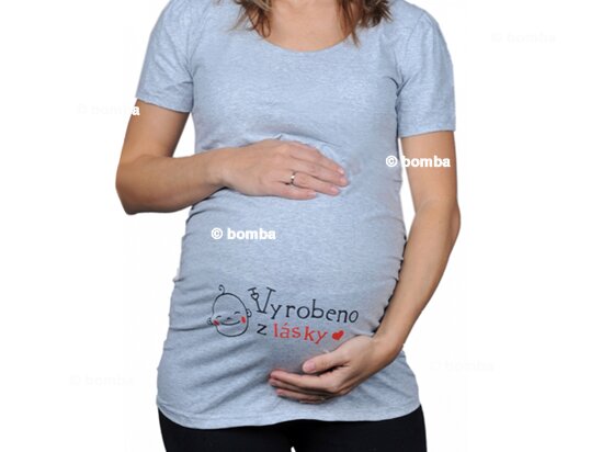 Šedé tehotenské tričko Vyrobené z lásky CZ
