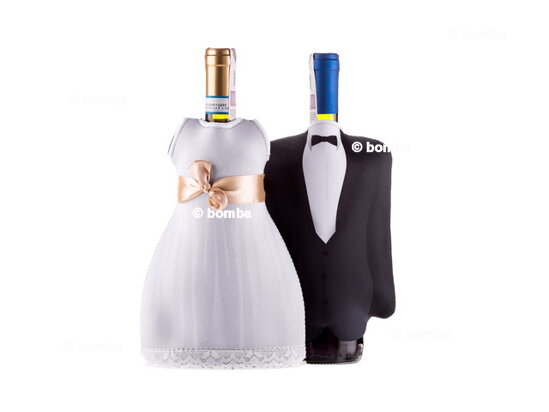 Svadobné šaty a oblek na fľašu