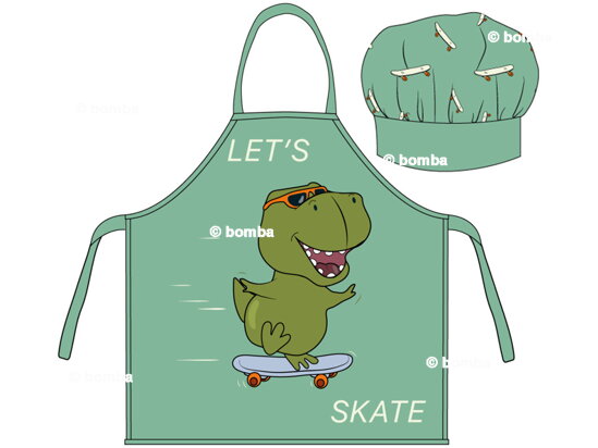 Detská zástera s čiapkou Dino Skateboard