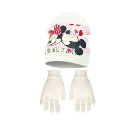 Biela čiapka a rukavice Minnie a Mickey - veľkosť 54