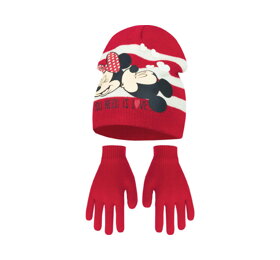 Červená čiapka a rukavice Minnie a Mickey - veľkosť 52
