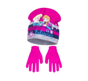 Cyklámenová čiapka a rukavice Frozen - veľkosť 52