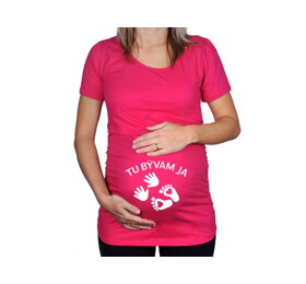 Ružové tehotenské tričko s nápisom Tu bývam ja