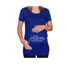 Modré tehotenské tričko Budem čertík po oteckovi