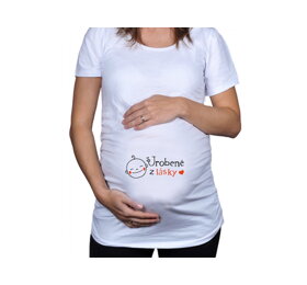 Biele tehotenské tričko s nápisom Urobené z lásky