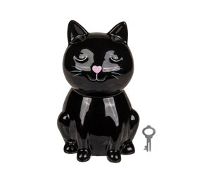 Čierna keramická pokladnička mačka